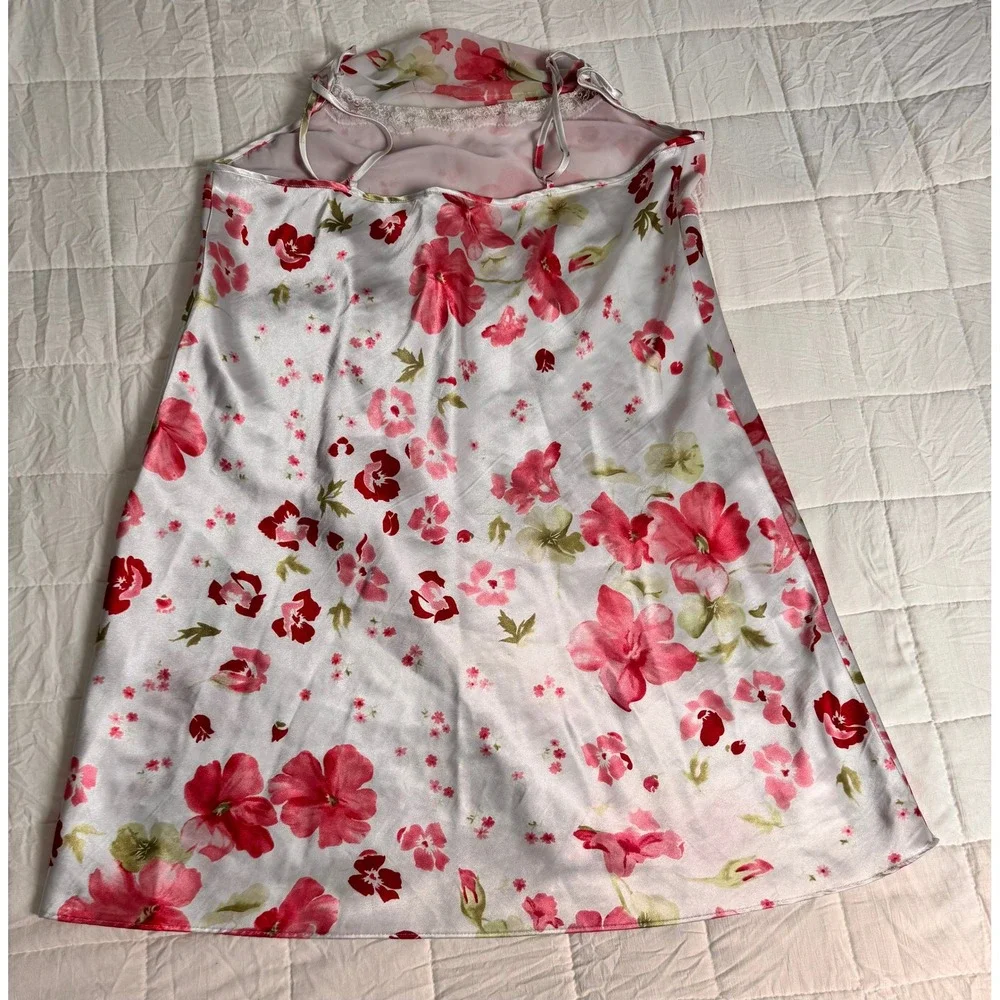 Delicates Floral Print Slip Dress Cowl‎ Neck Spaghetti Strap Midi White Pink M